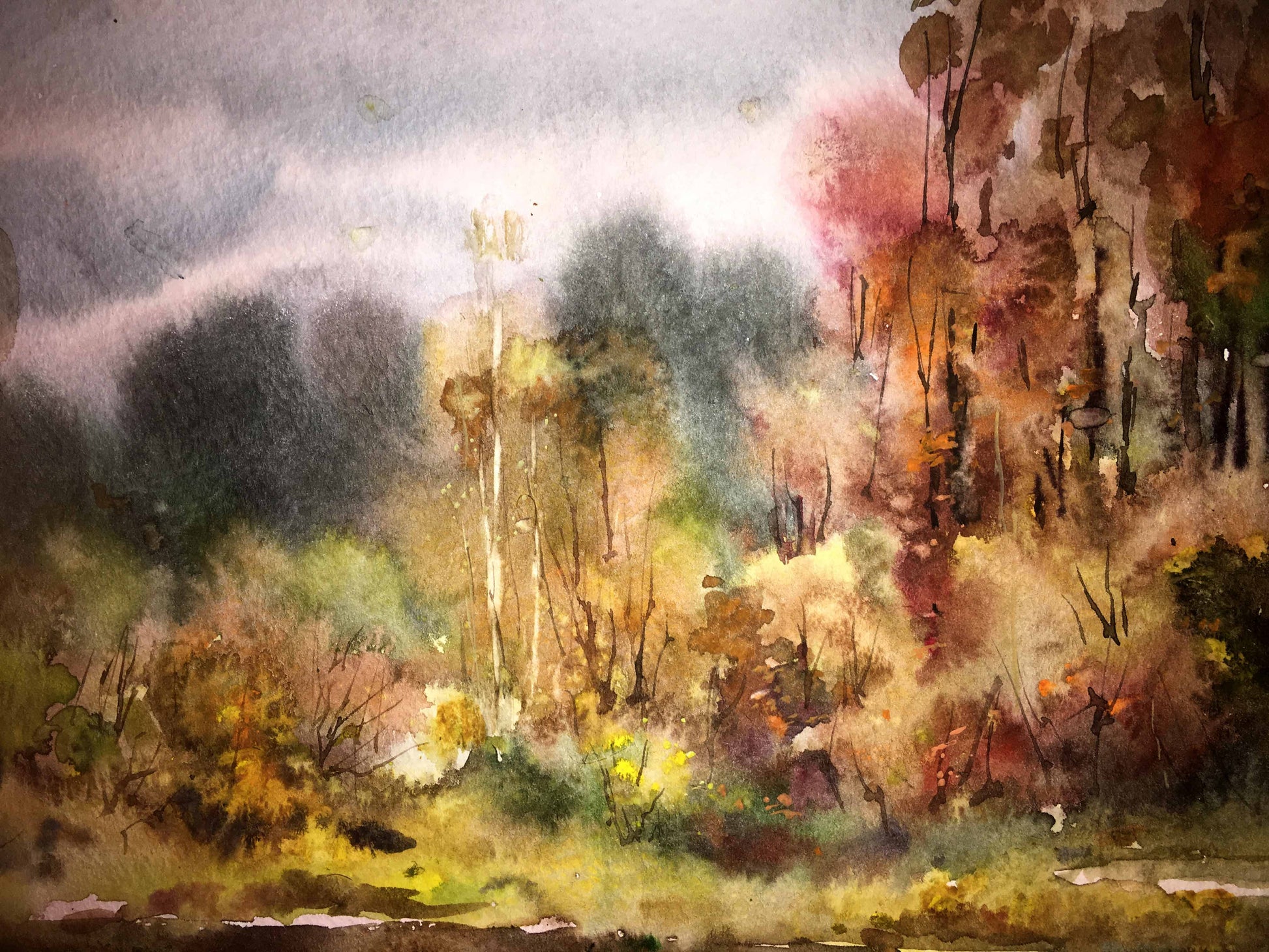Autumn Gold, a watercolor piece by Viktor Mikhailichenko