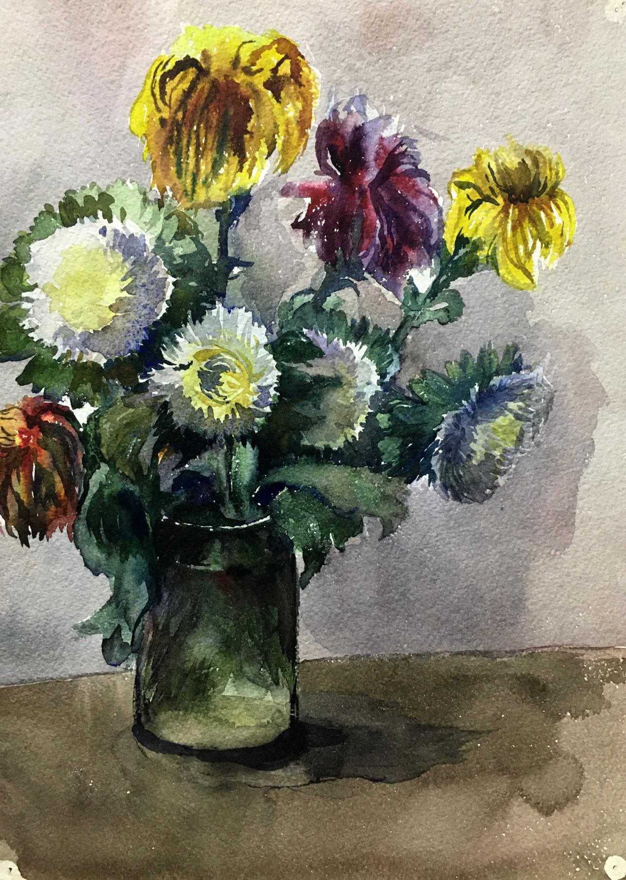 Watercolor painting Flowers in a vase Palazhchenko Irina