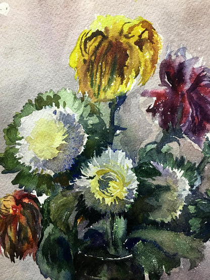 Watercolor painting Flowers in a vase Palazhchenko Irina