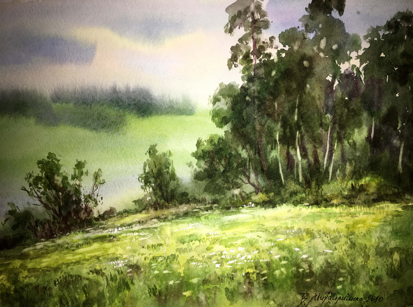 Green edge watercolor painting Viktor Mikhailichenko