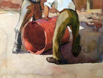 Watercolor painting People at a construction site