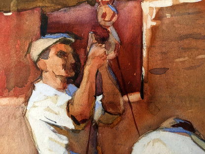 Watercolor painting People at a construction site