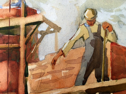 Watercolor painting People at a construction site