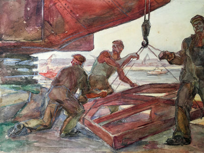 Ship Repair": an oil painting depicting the scene