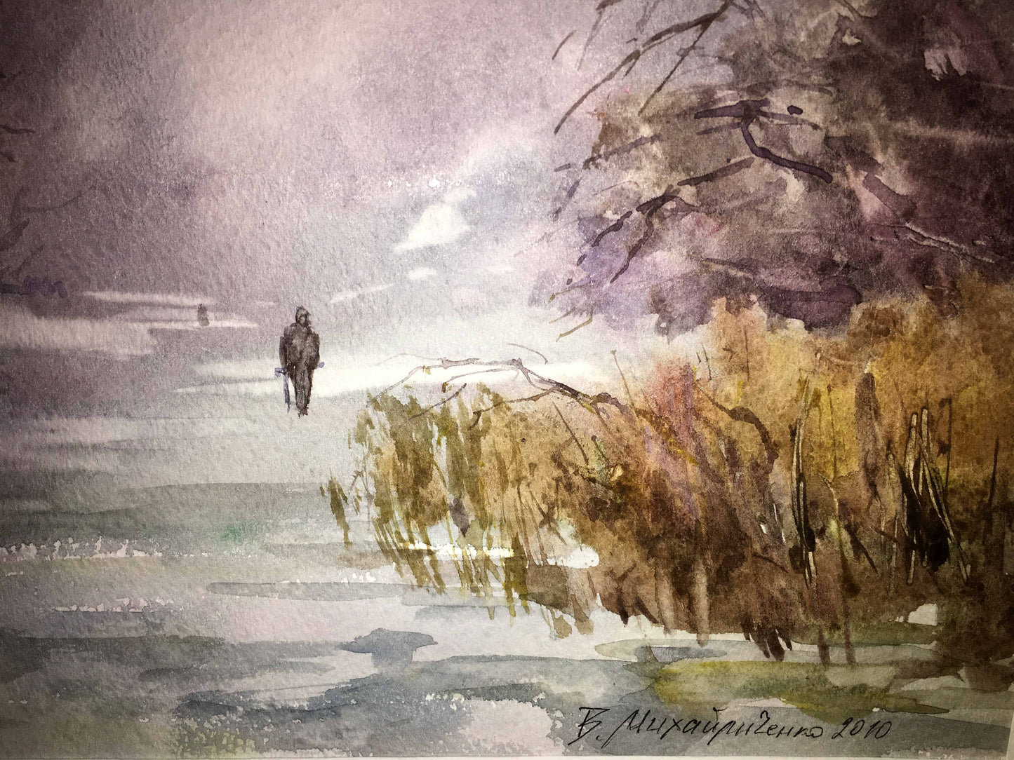 Winter forest watercolor painting Viktor Mikhailichenko