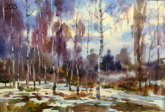 End the winter watercolor painting Viktor Mikhailichenko
