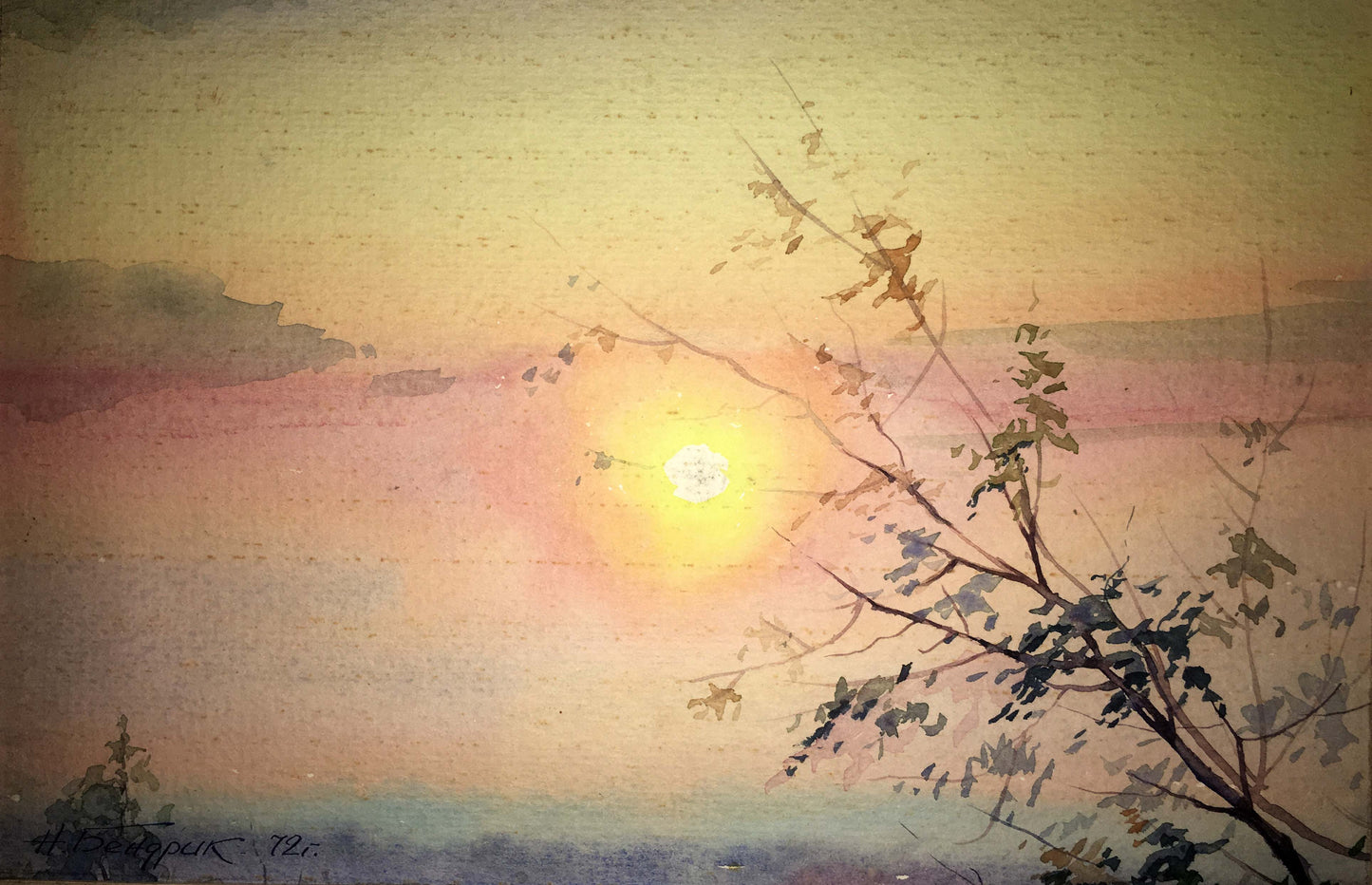 Sunset watercolor painting Nikolai Bendrik