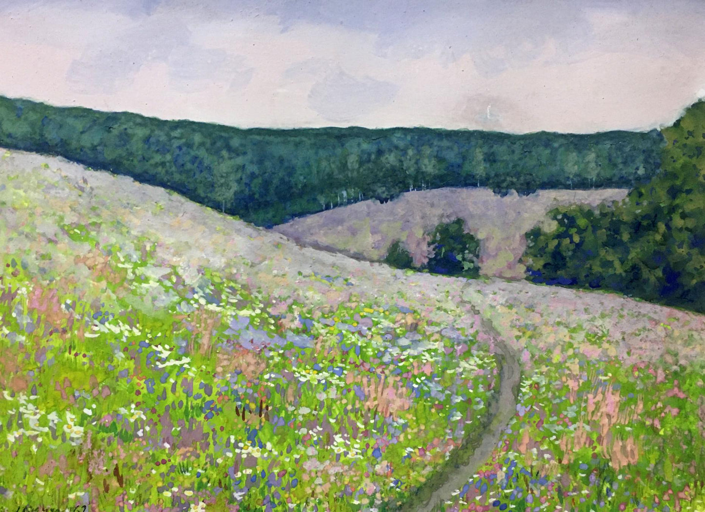 Watercolor painting Flower field Ivan Kirillovich Tsyupka