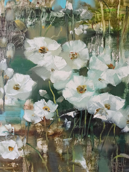 Abstract oil painting White poppies Anatoly Borisovich Tarabanov