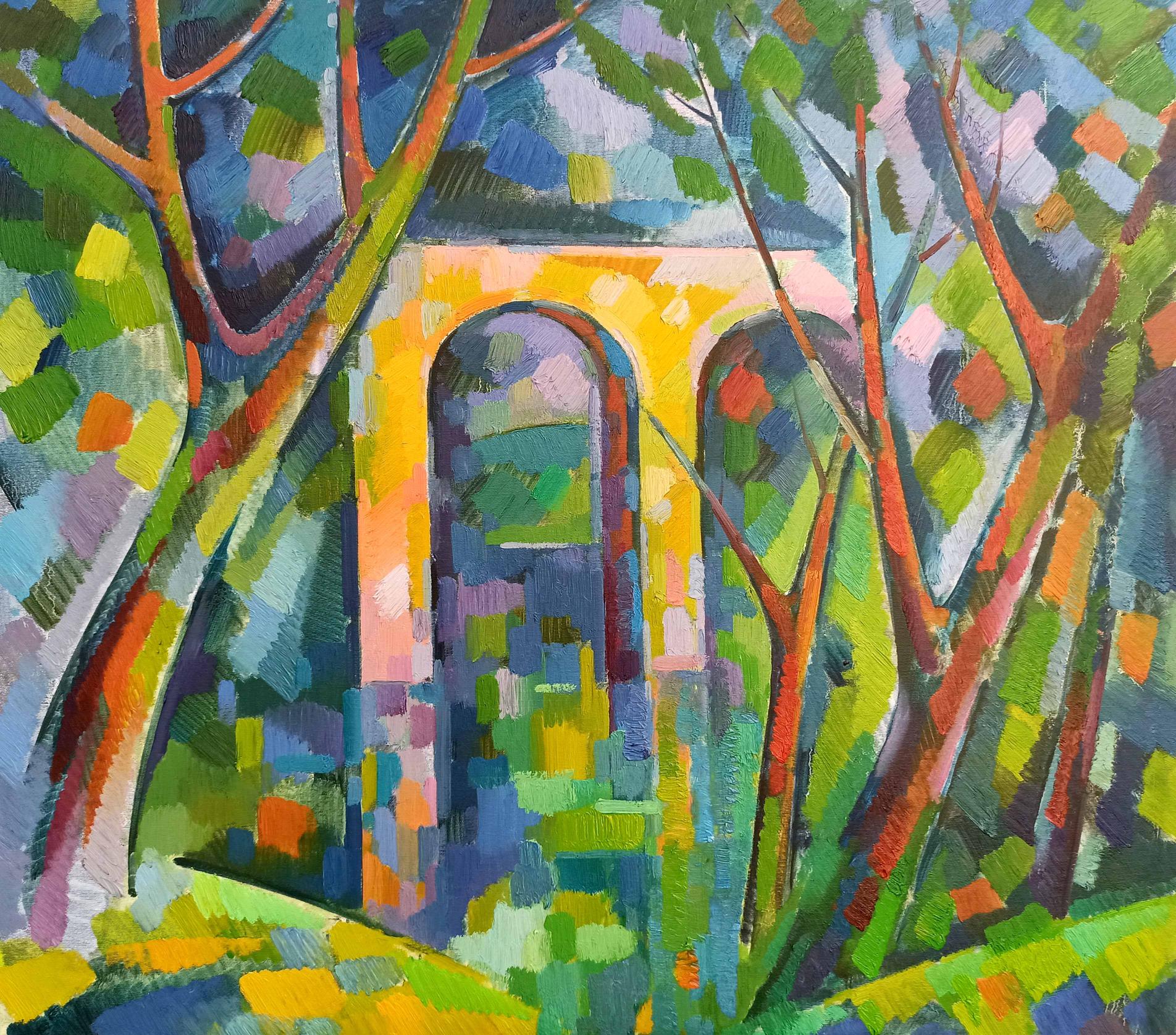 Abstract oil painting Bridge to the forest Peter Dobrev