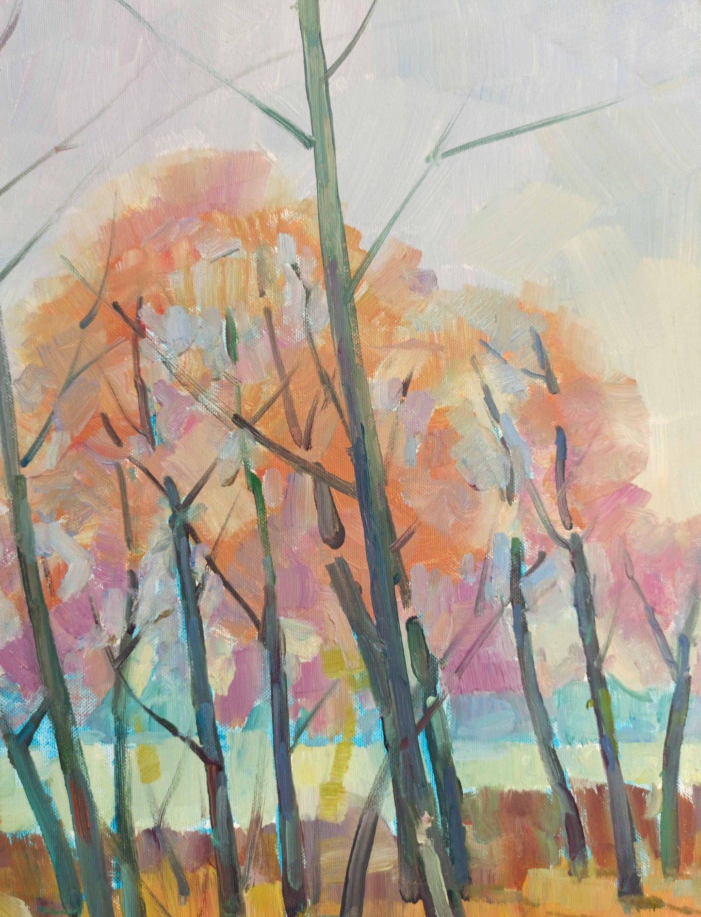 Peter Dobrev's oil artwork portrays a landscape in spring