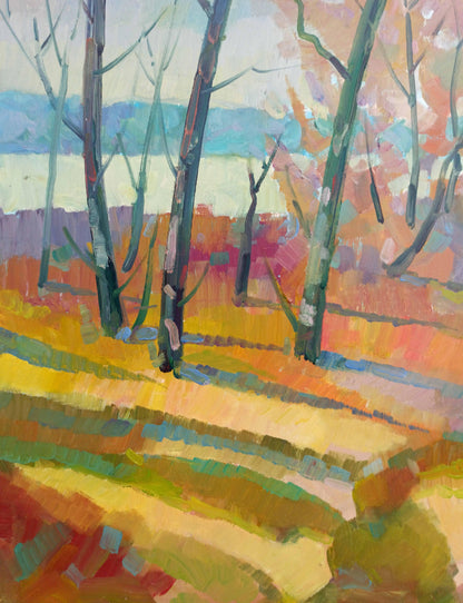 A spring landscape is captured in Peter Dobrev's oil painting