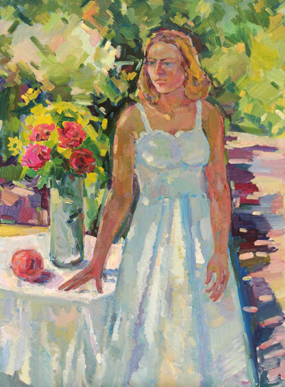 Oil painting Inna in the garden Peter Dobrev