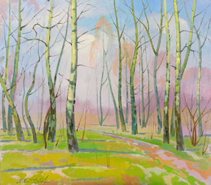 Oil painting Spring in the forest Peter Dobrev