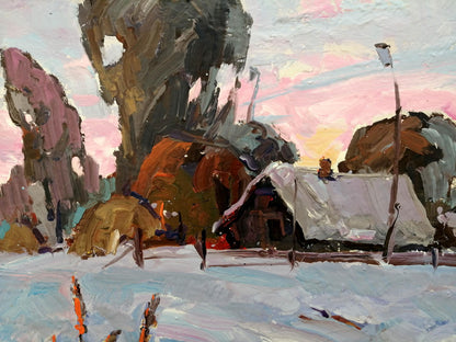Oil Painting Nature Landscape Village landscape Art Winter Landscape