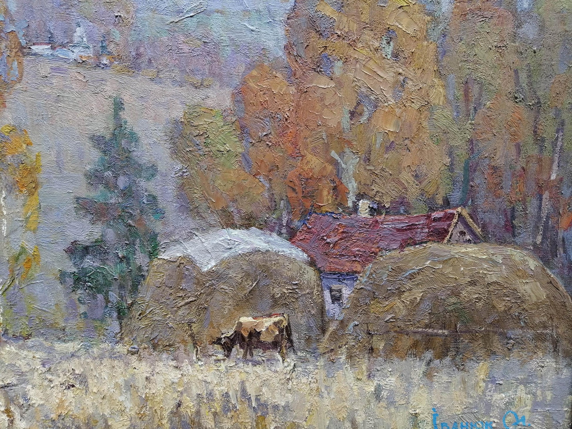 Oil Painting Nature Landscape Village landscape 