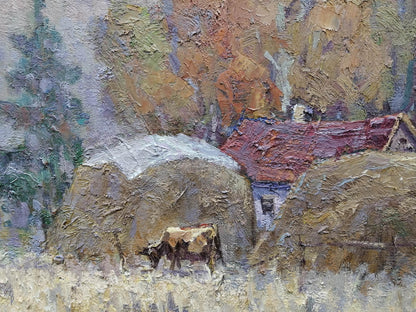 Oil Painting Nature Landscape Village Autumn Landscape 