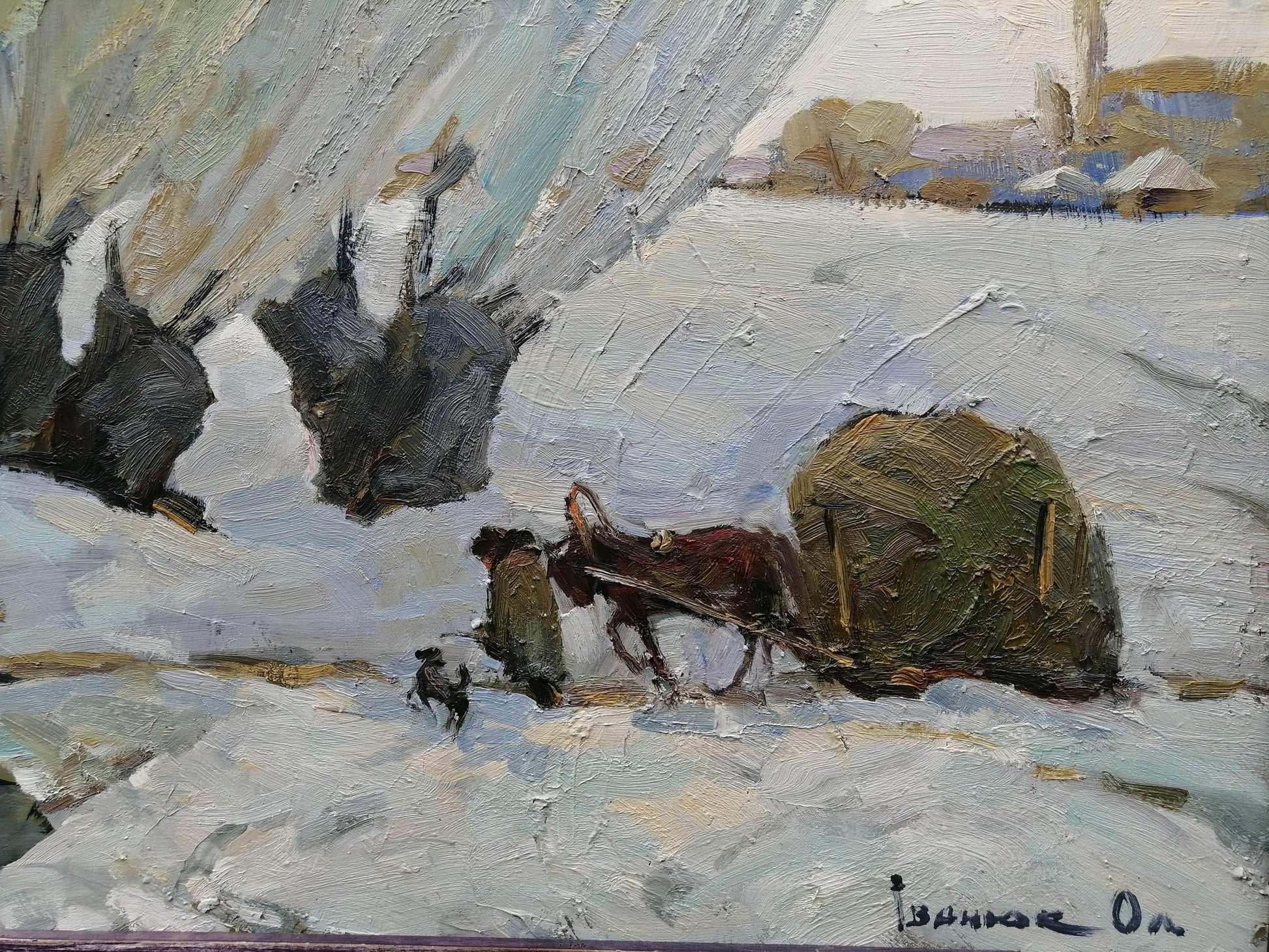 Oil Painting Winter Landscape Village landscape