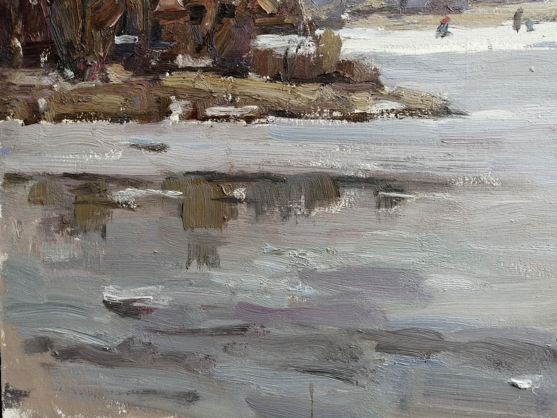 Oil Painting Winter River landscape