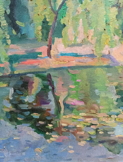 Oil painting Summer pond Peter Dobrev