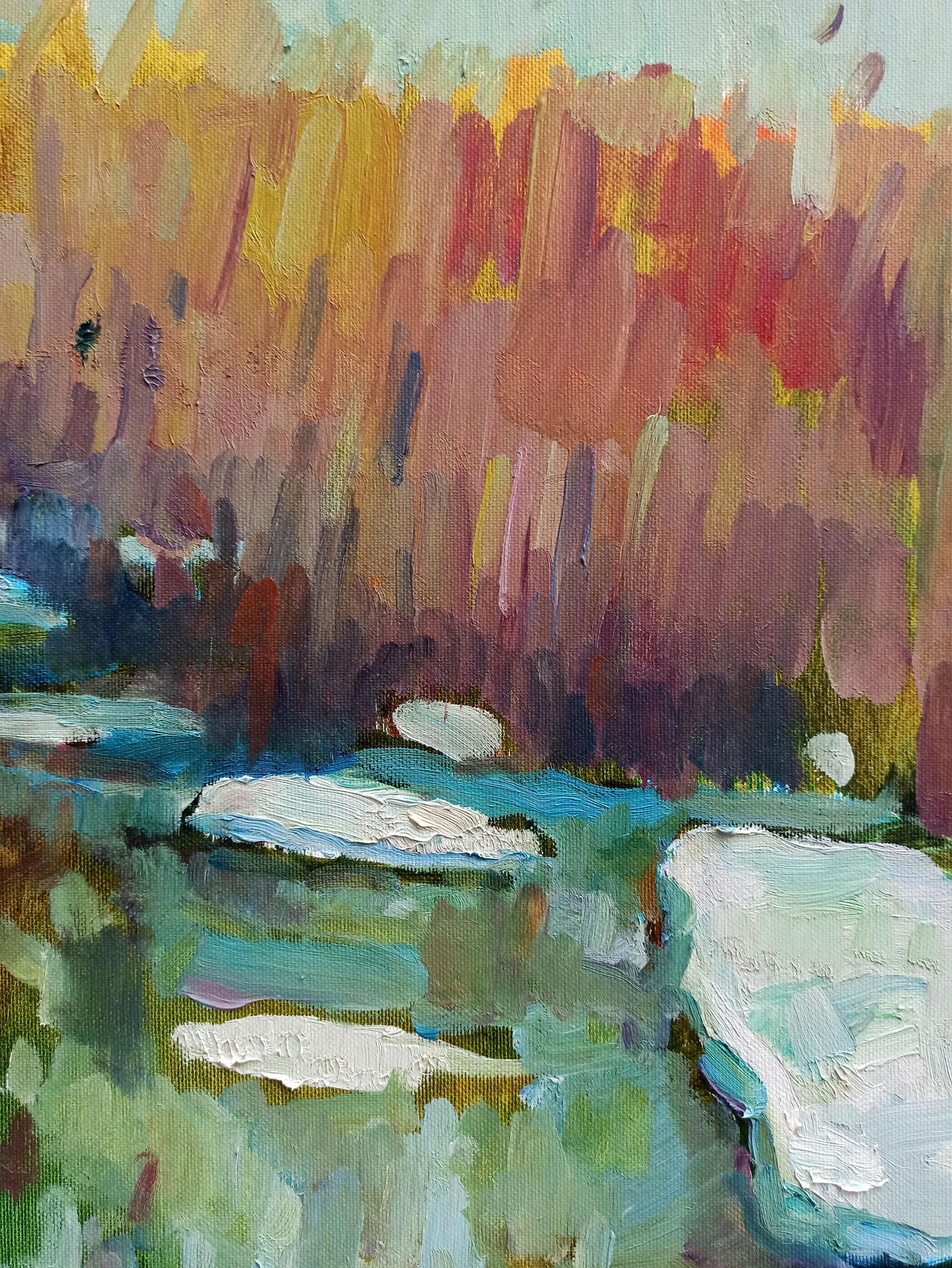 Peter Dobrev's oil painting portrays the awakening of nature in springtime