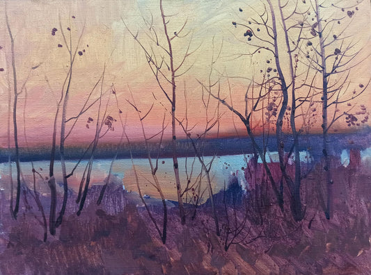 Oil painting Riverside Twilight Peter Dobrev
