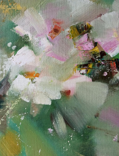 Abstract oil painting Whimsical White Blooms Anatoly Tarabanov