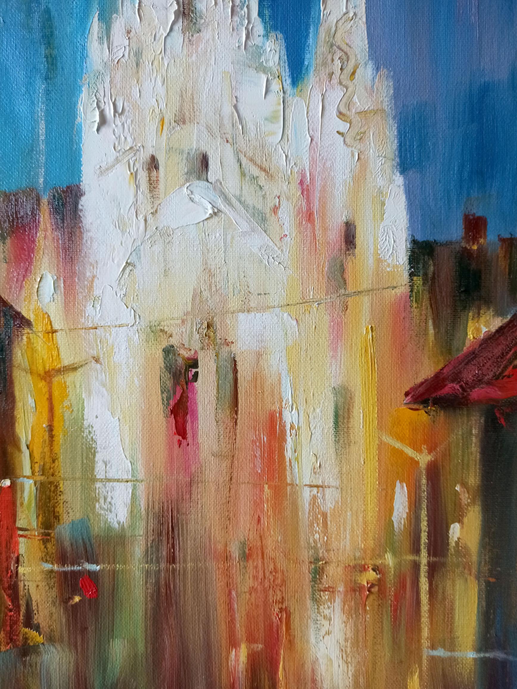 Through abstract oil techniques, Tarabanov portrays the enchanting allure of urban nightlife