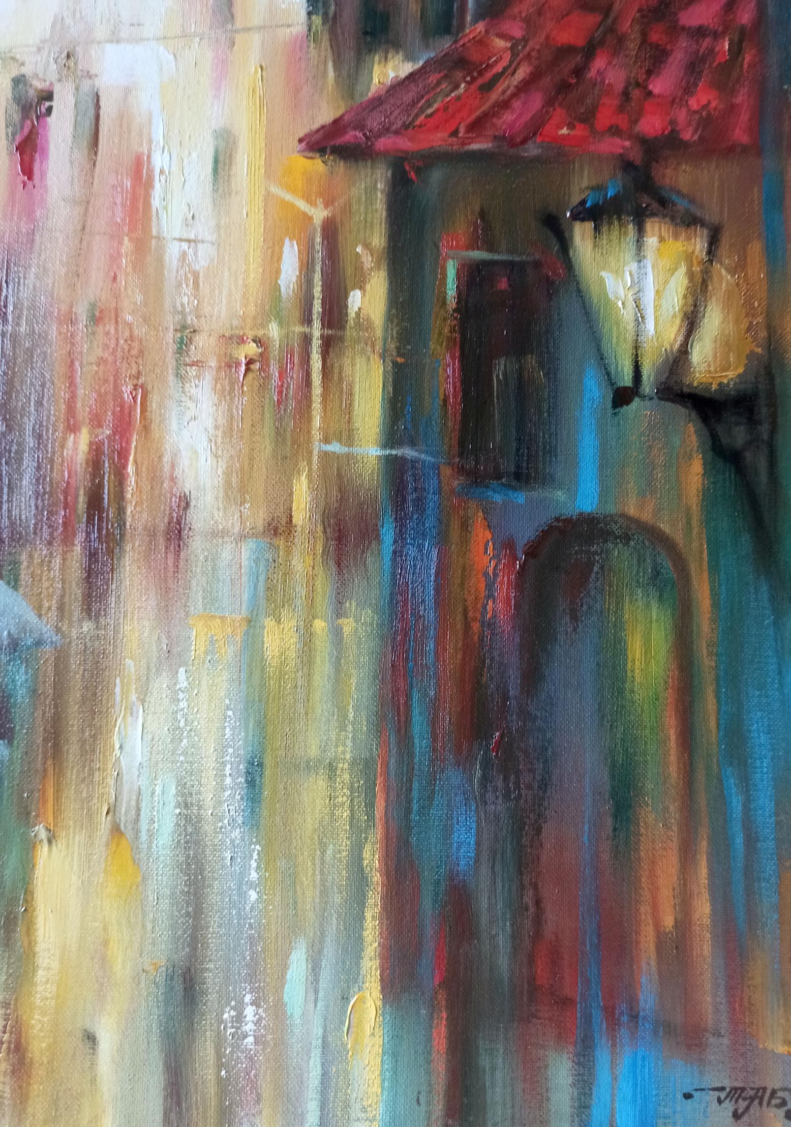 Through his oil artwork, Tarabanov evokes the ambiance of a city after dark