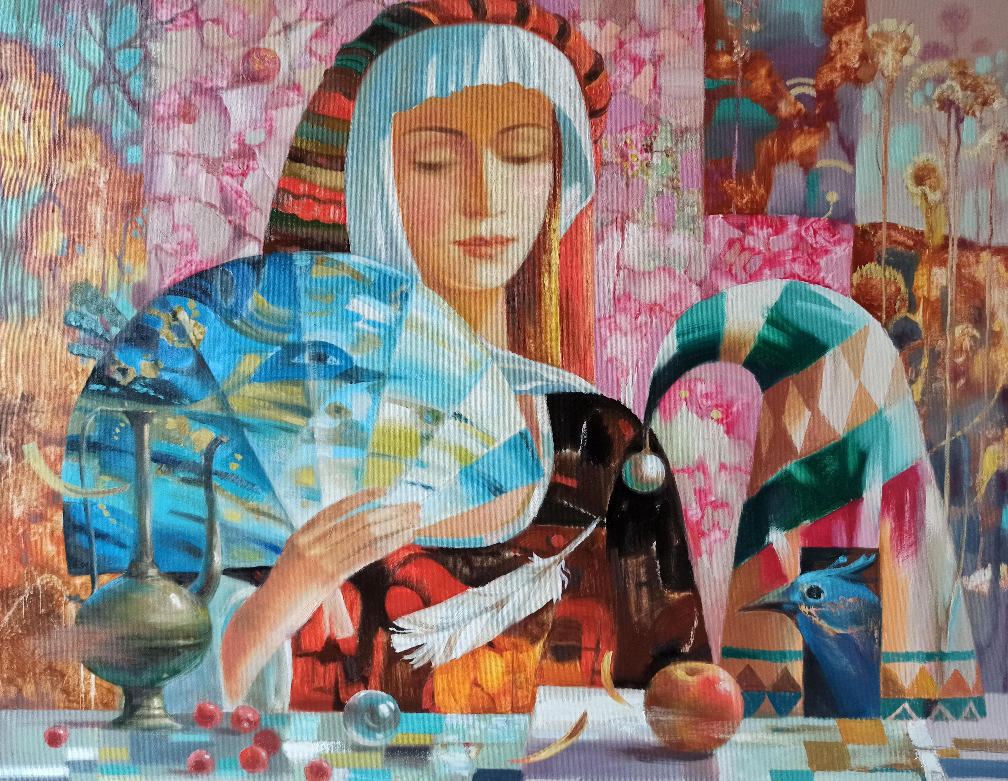 Abstract oil painting Lady with a fan Anatoly Borisovich Tarabanov