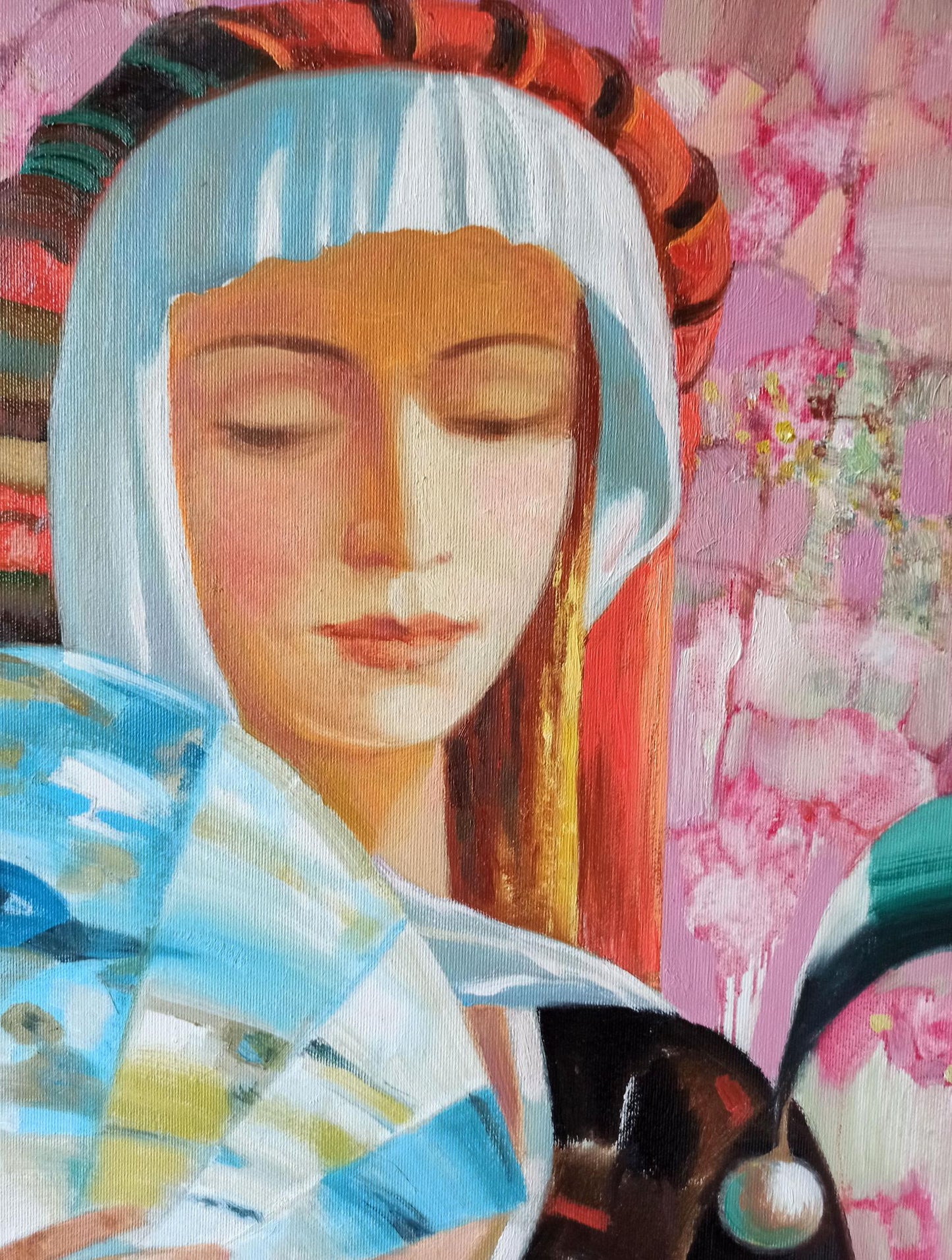 Abstract oil painting Lady with a fan Anatoly Borisovich Tarabanov