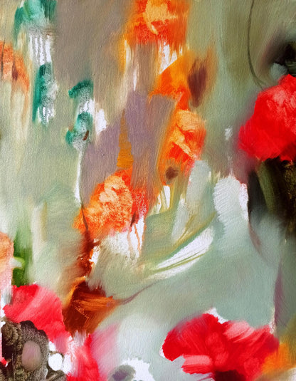 Abstract oil painting Crimson Petal Medley Anatoly Tarabanov