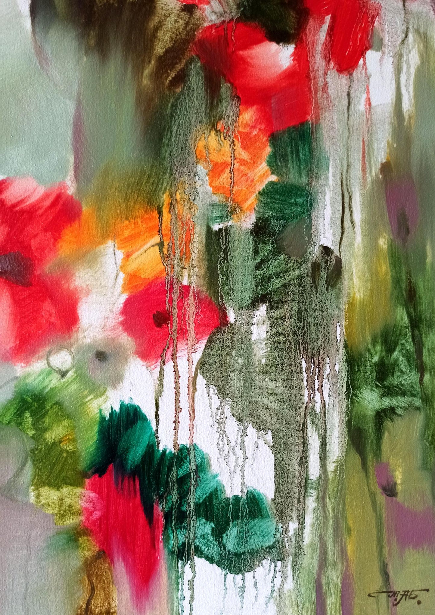 Abstract oil painting Crimson Petal Medley Anatoly Tarabanov