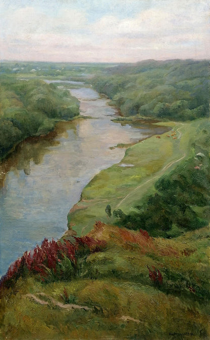 Oil painting of the river bank by Olena Viktorivna Babentsova
