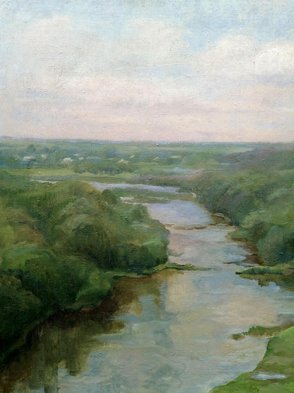 Oil painting river overgrown with trees by Olena Viktorivna Babentsova