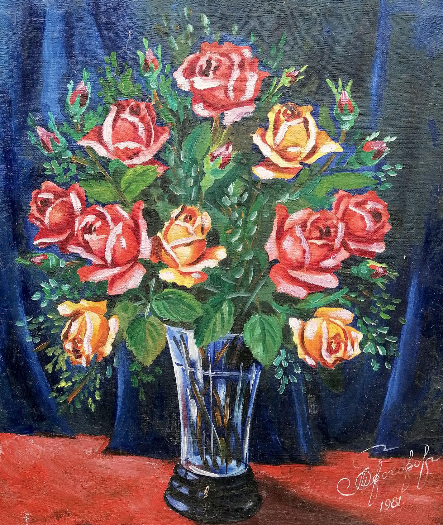 Oil painting Still life with a rose Unknown artist