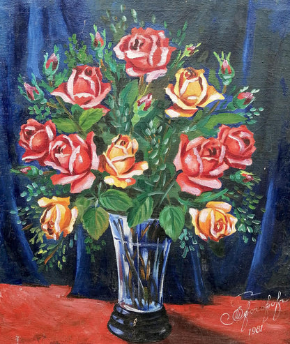 Oil painting Still life with a rose Unknown artist