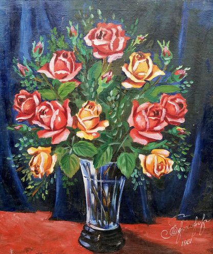 Oil painting Still life with a rose Unknown artist