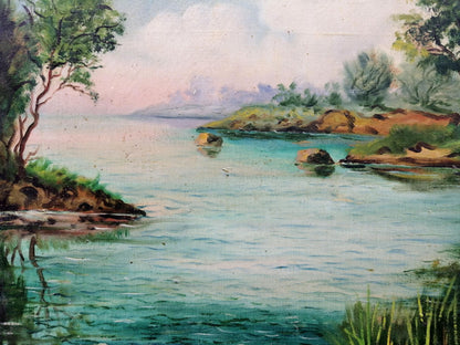 Oil painting Houses by the river Unknown artist