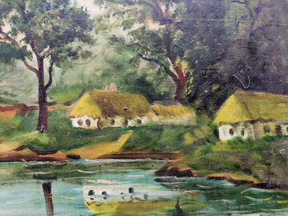 Oil painting Houses by the river Unknown artist