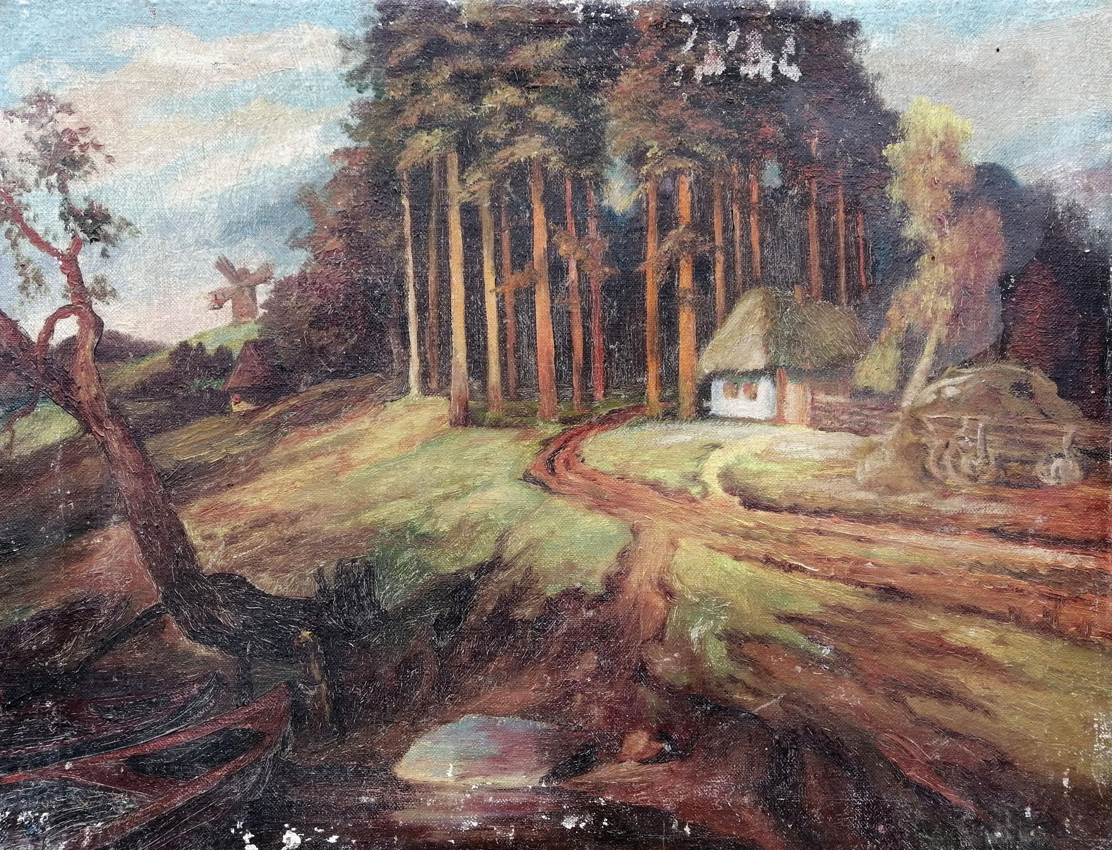 Oil painting House near the forest Unknown artist