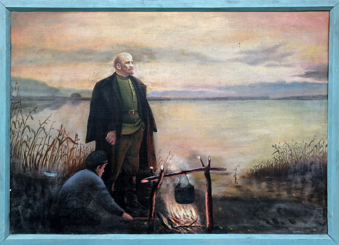 Social realism oil painting Lenin at the shore Unknown artist