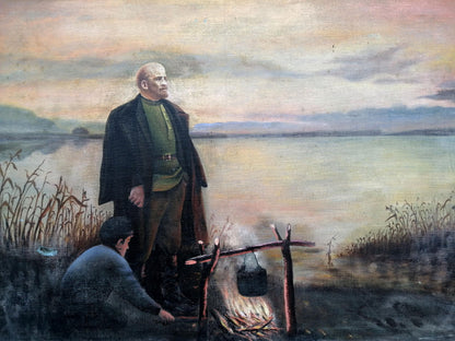 Social realism oil painting Lenin at the shore Unknown artist