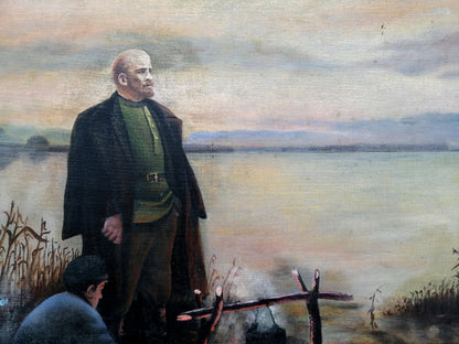 Social realism oil painting Lenin at the shore Unknown artist