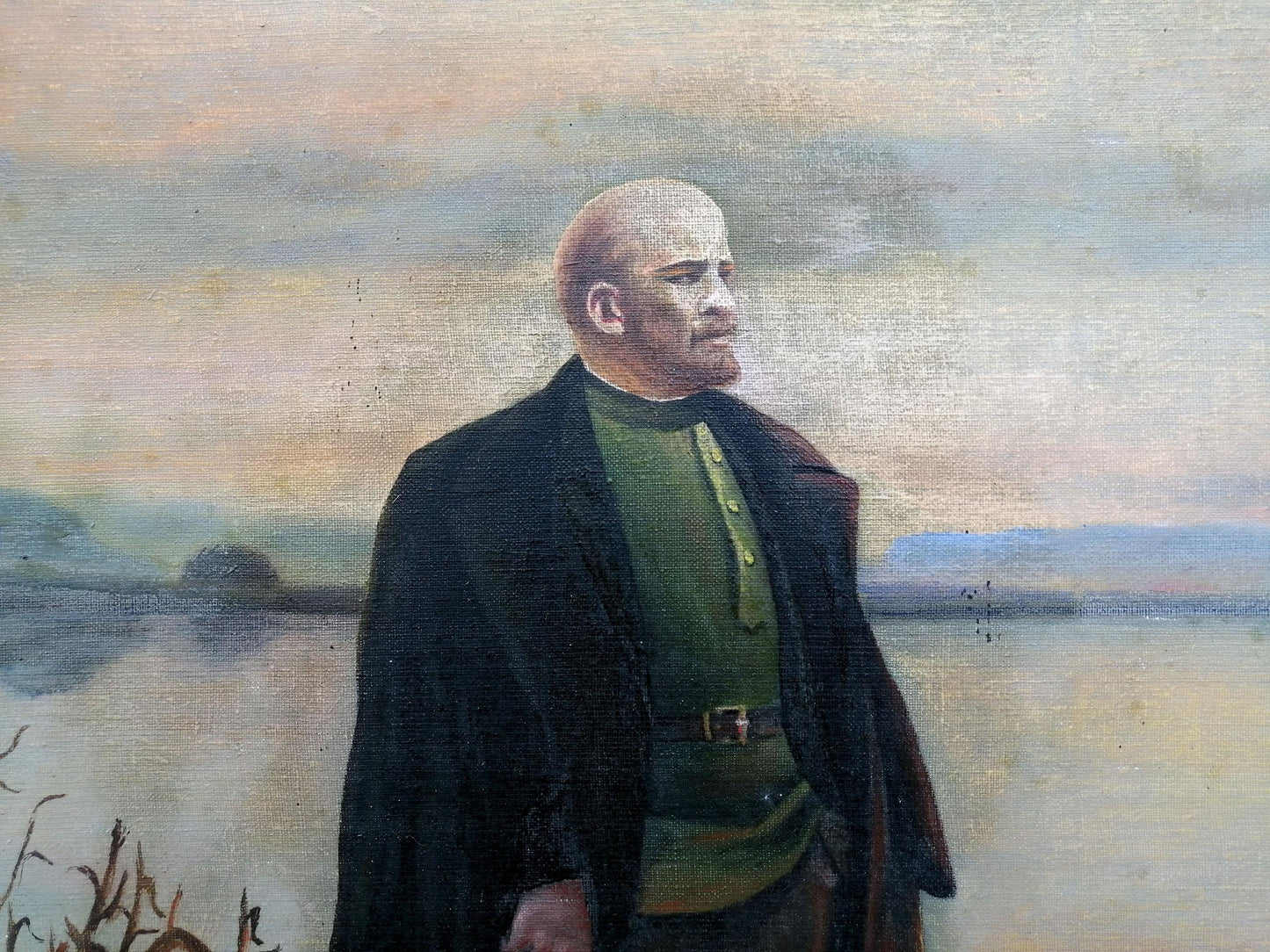 Social realism oil painting Lenin at the shore Unknown artist