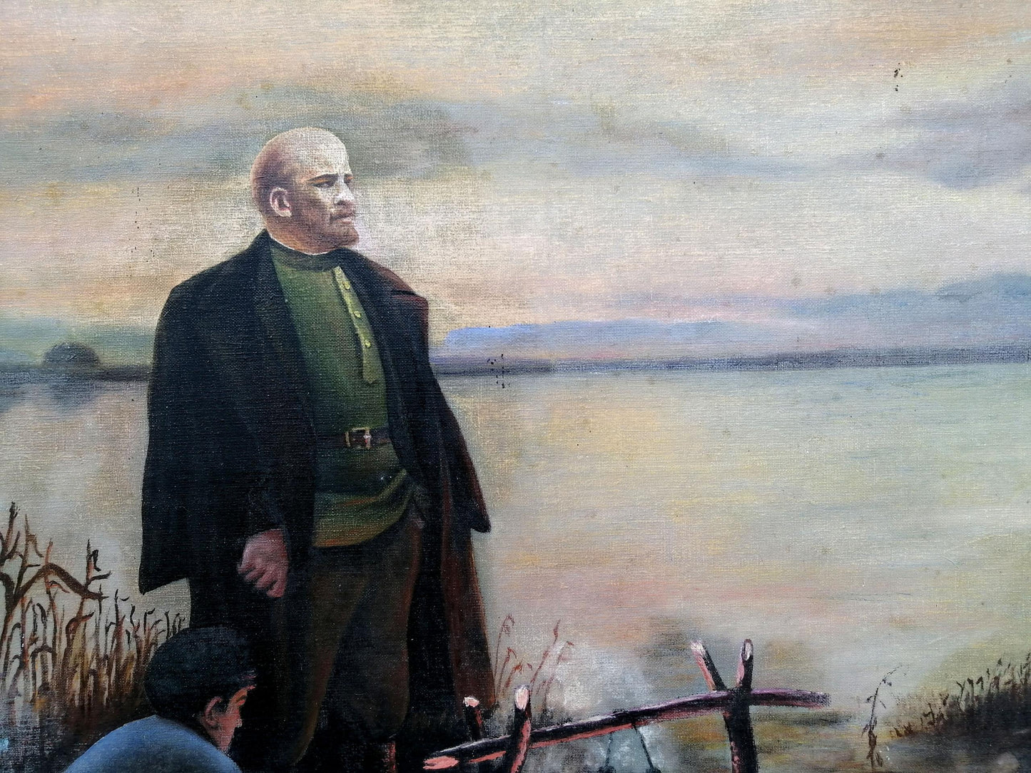 Social realism oil painting Lenin at the shore Unknown artist