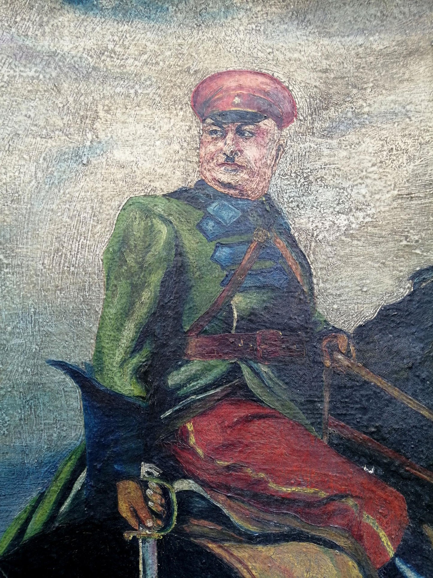 Social realism oil painting Kotovsky on horseback Unknown artist