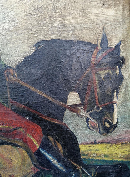 Social realism oil painting Kotovsky on horseback Unknown artist