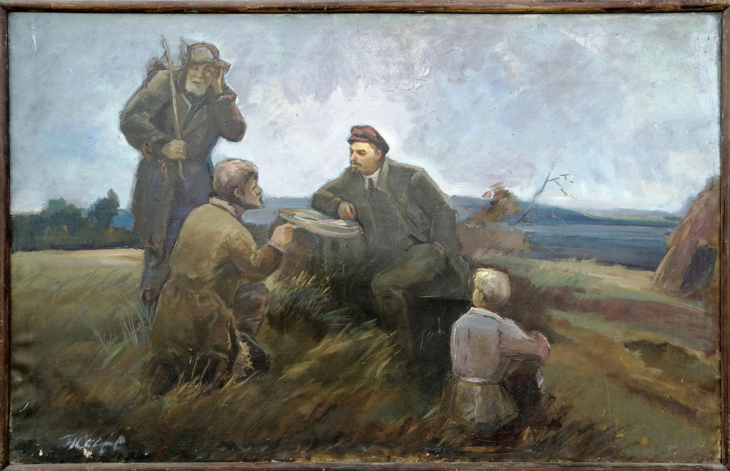 Social realism oil painting Lenin with the peasants Zheleznyy Aleksey Sergeyev