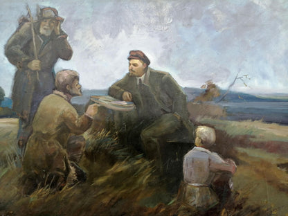 Social realism oil painting Lenin with the peasants Zheleznyy Aleksey Sergeyev